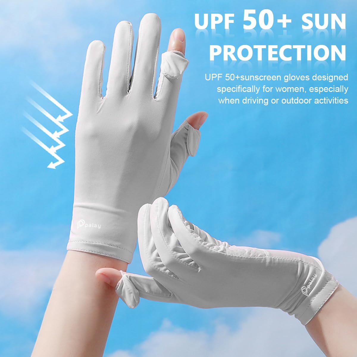 PALAY Ice Silk Gloves for Women, Summer Sun Protection Bike Riding, Grey 2