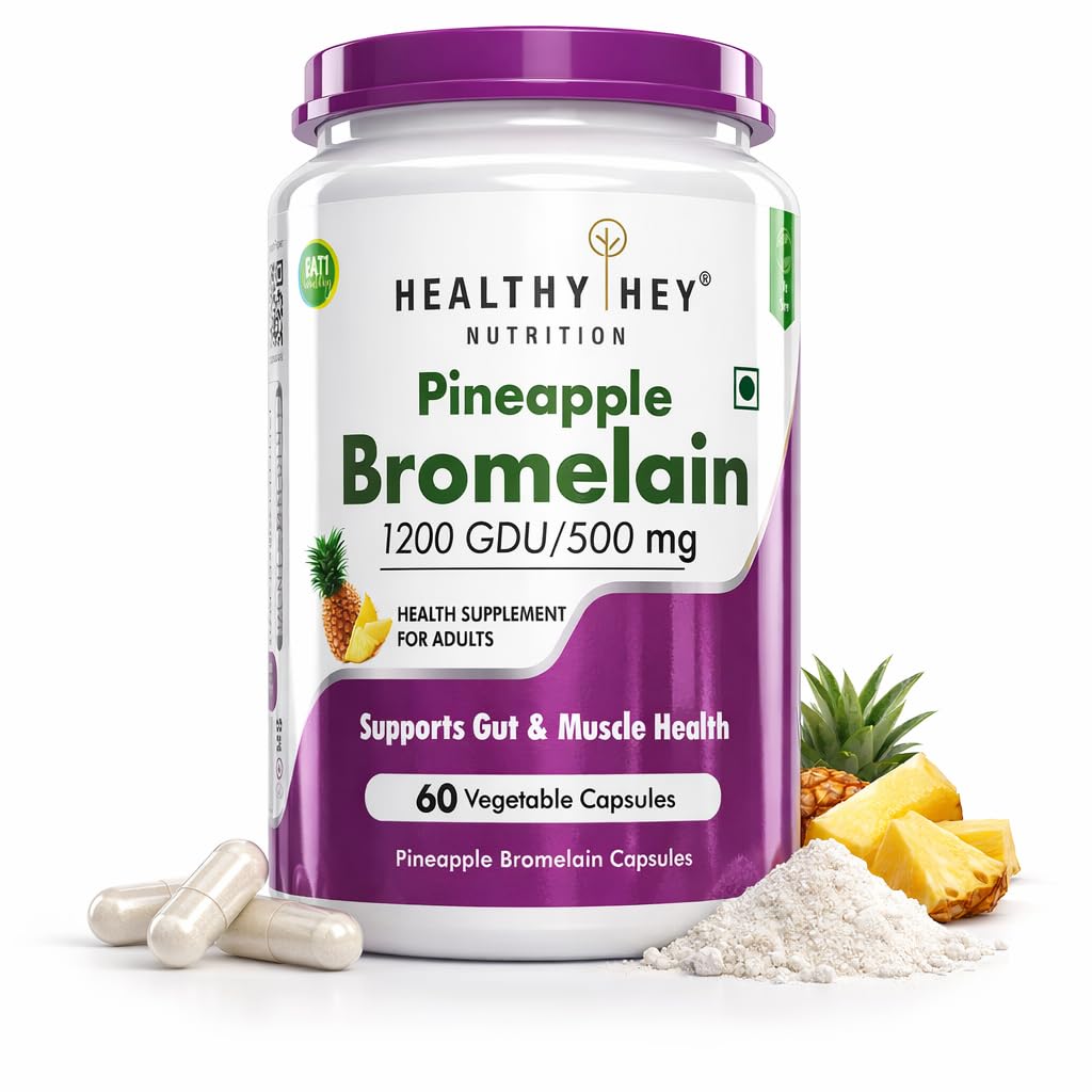 HealthyHey Nutrition Bromelain Digestive Enzyme- High Concentrate -60 Veg. Capsules (Pack of 1)