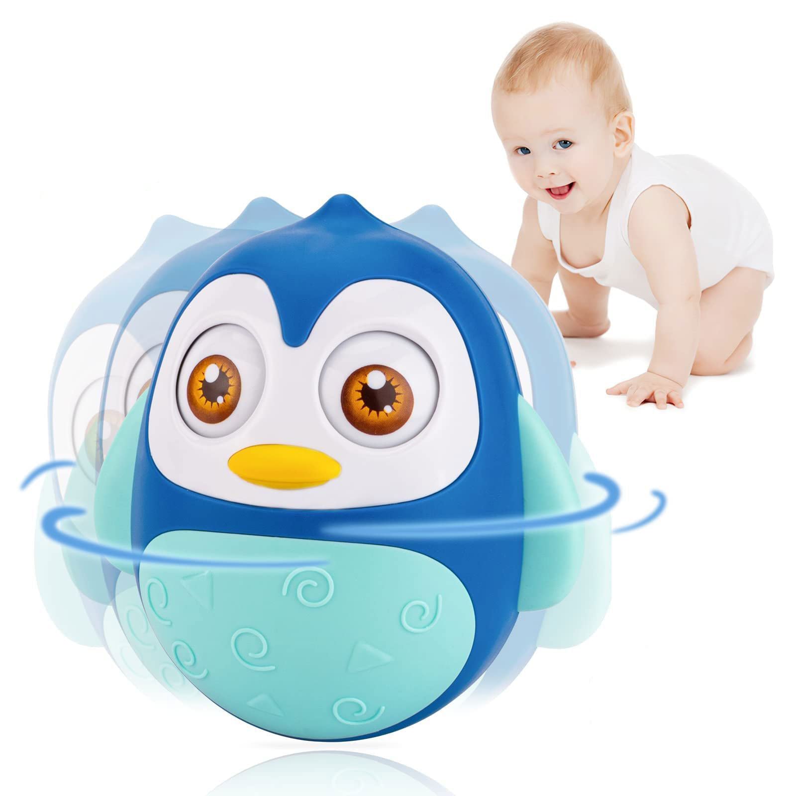ArabestRoly Poly Baby Toys, Cute Penguin Tummy Time Toys for Newborns 3-12 Month Baby Boys and Girls, Weeble Wobbler Toys for Baby, Best Gift for Kids Boys Girls Infants Toddlers (Blue)