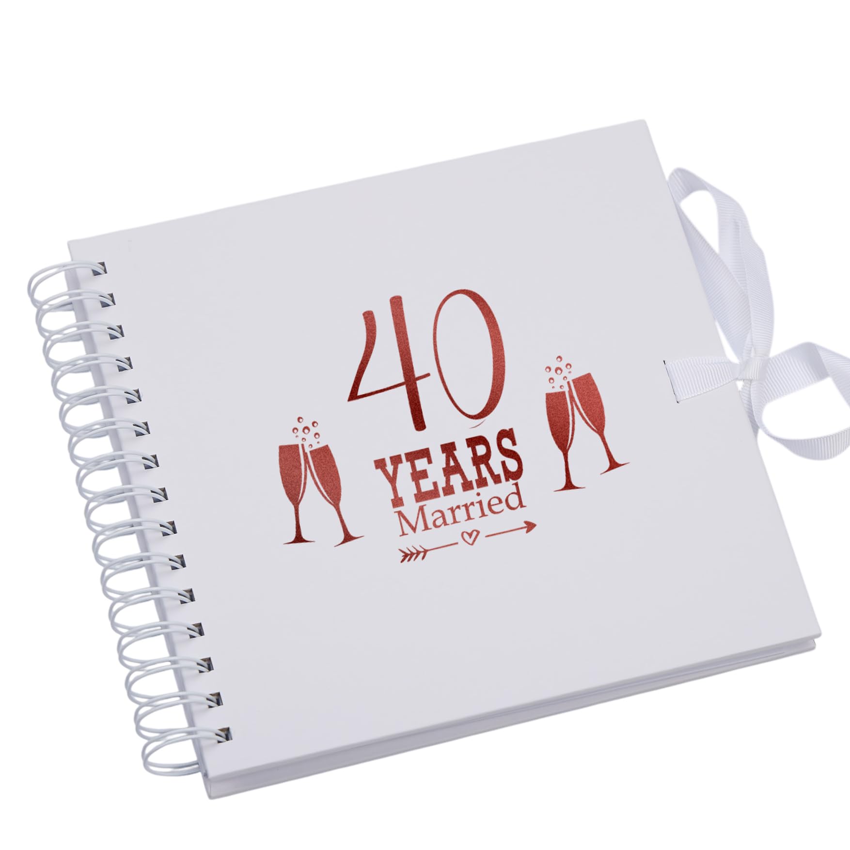 Ukgiftstoreonline White 40Th Ruby Anniversary Scrapbook Guest Book Photo Album Red Script