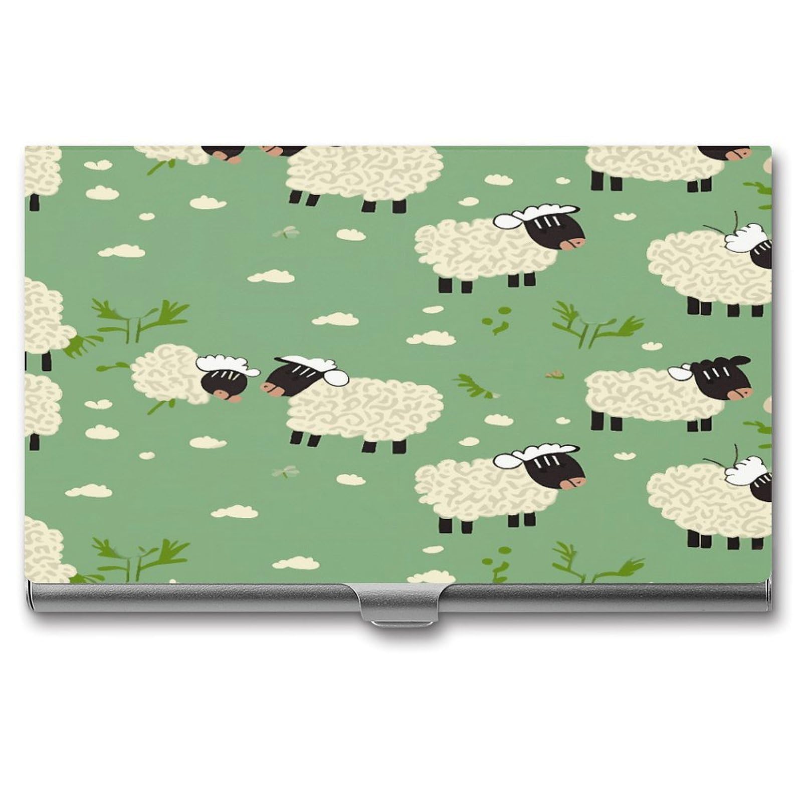 FekiLoot Cute Cartoon Sheep Business Card Holder for Men Women Metal Slim Organizer Business Card Carrier Wallet Name Cards Holder Retro Slim Pocket Purse Small Portable Card Case