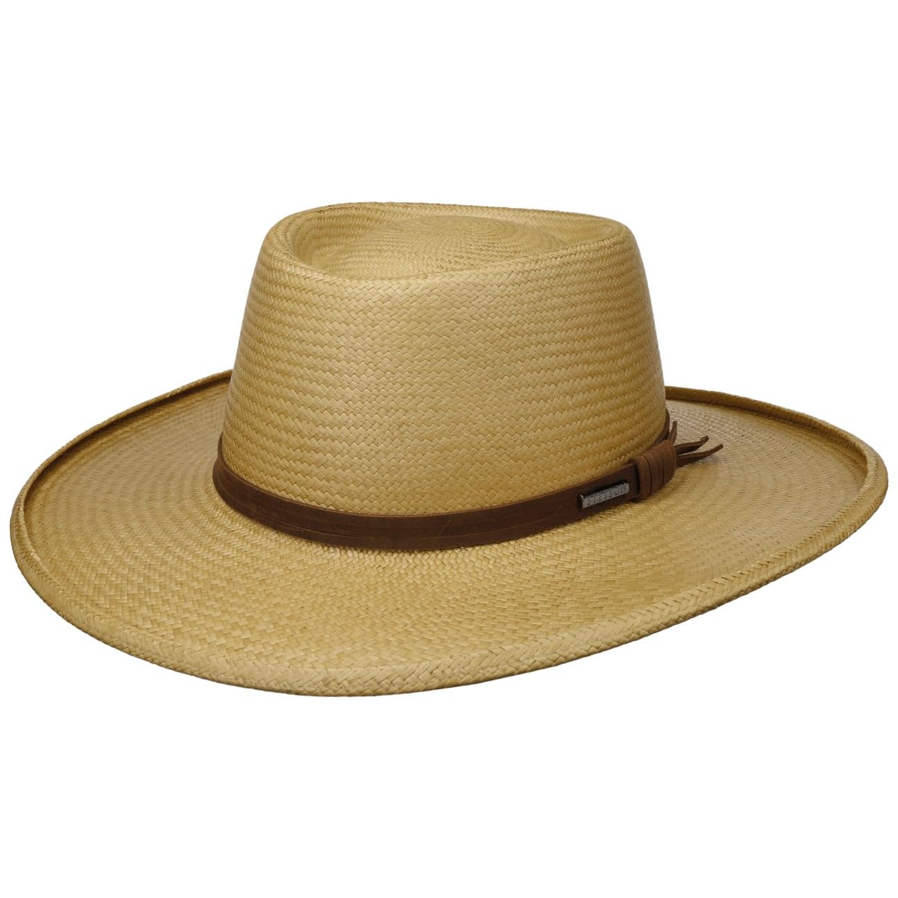 Stetson Sombrero Panamá Valpaco Gambler Mujer/Hombre - Made in Ecuador de Verano Sol Paja con Banda Piel Primavera/Verano