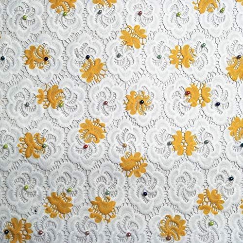Latest White&Gold Design African Swiss Lace French Mesh Cord Fabric Wedding Dress Sewing 5 Yards