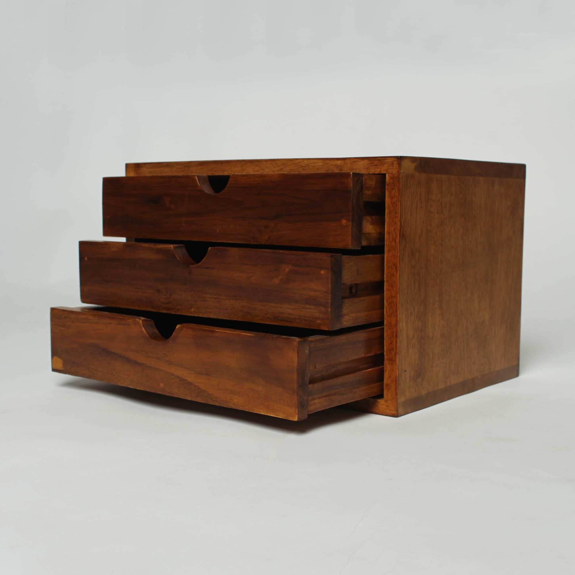 Solid Wood 3-Drawer Table Organizer – Handmade Wooden Storage Chest for Home & Office – Compact Desk Drawer for Jewelry, Stationery, and Accessories – 14 x 9.2 Inch-image-21