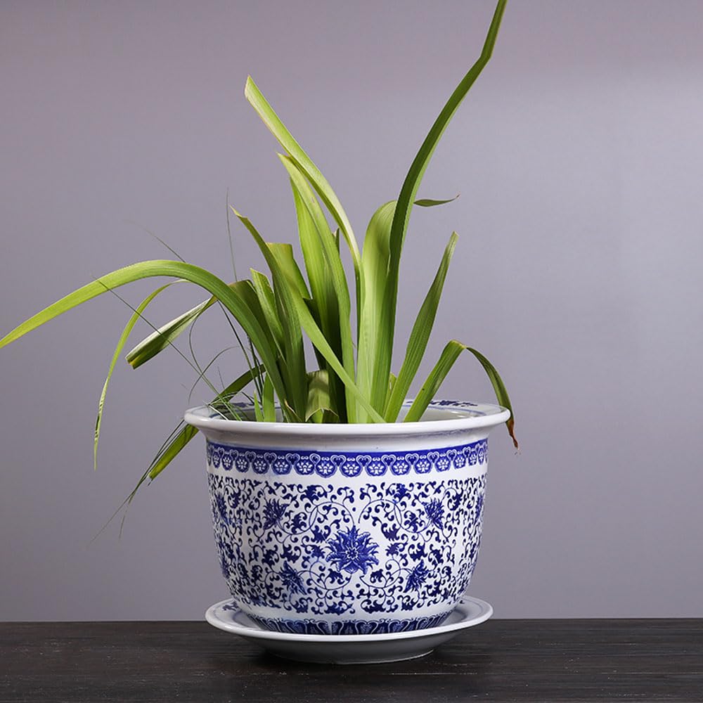 DFGHNBVC Blue And White Porcelain Flowerpot Chinoiserie Jingdezhen Home Garden Planter Pattern Plant Pot With Drainage Hole For Indoor Outdoor Gardening Plants,C-21 * 14cm