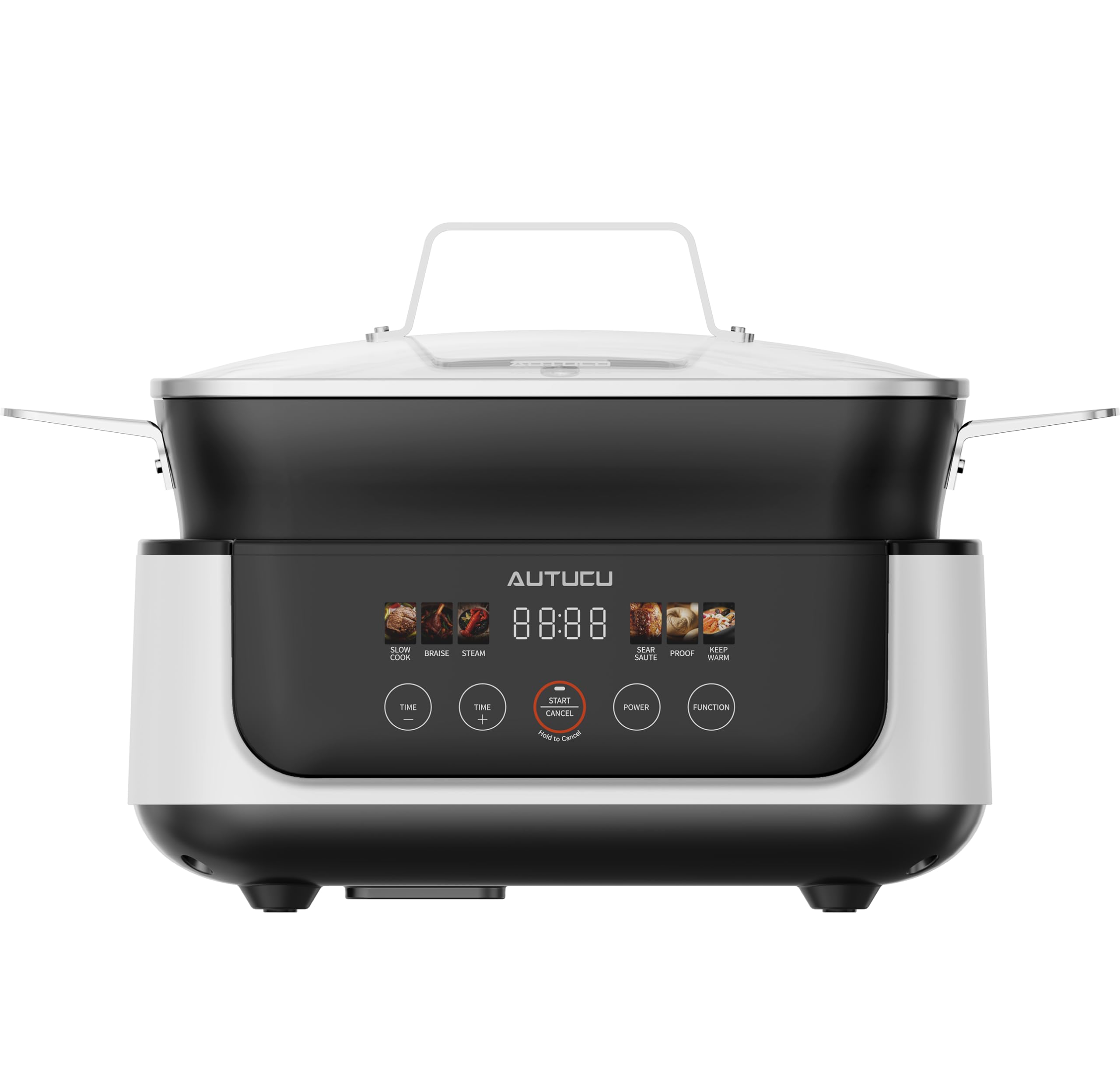Slow Cooker 7-Quart Programmable Multi-Cooker PFOA-Free Ceramic Coating, Warm, Sear sauté, Steamer Function for Family Gatherings (Includes Silicone Spoon) White
