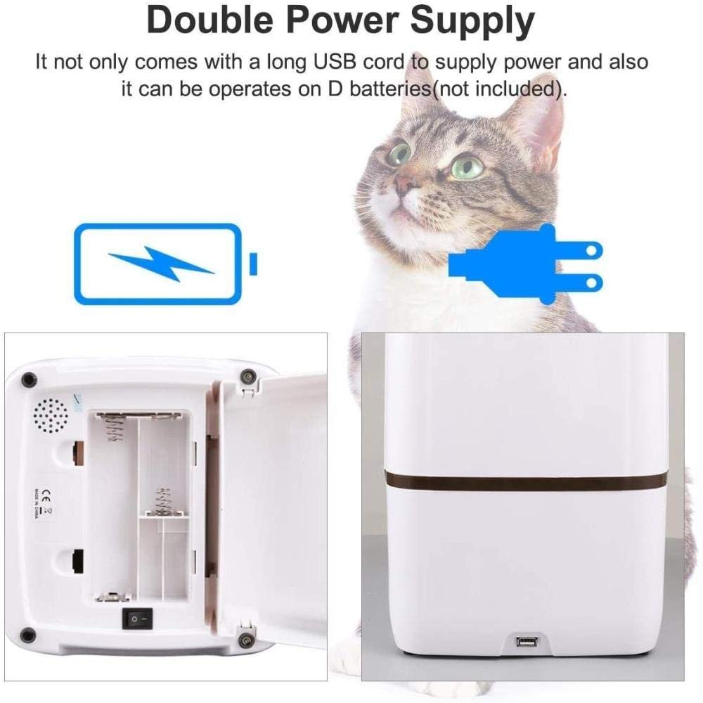 Pet Alimentatore Automatico Display LCD Registrazione vocale Timer per erogatore di Cibo per Gatti Controllo programmabile 6L Grande capacità-Bianco-33,5 * 17 * 36 cm