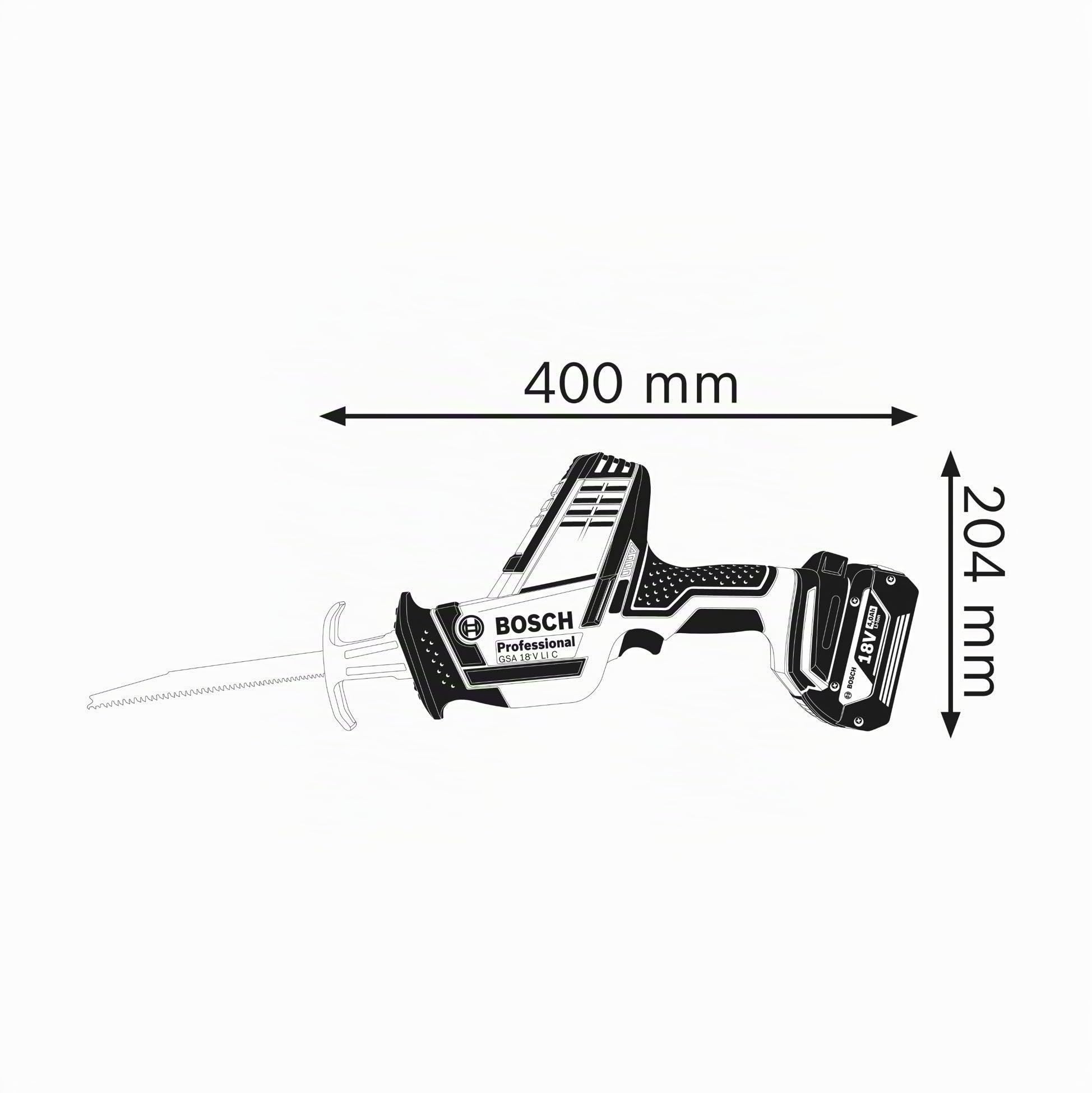 Bosch Professional 18V System Akku Säbelsäge GSA 18 V-LI C (Compact Version, inkl. 3x Säbelsägeblatt, ohne Akku/Ladegerät, L-BOXX)