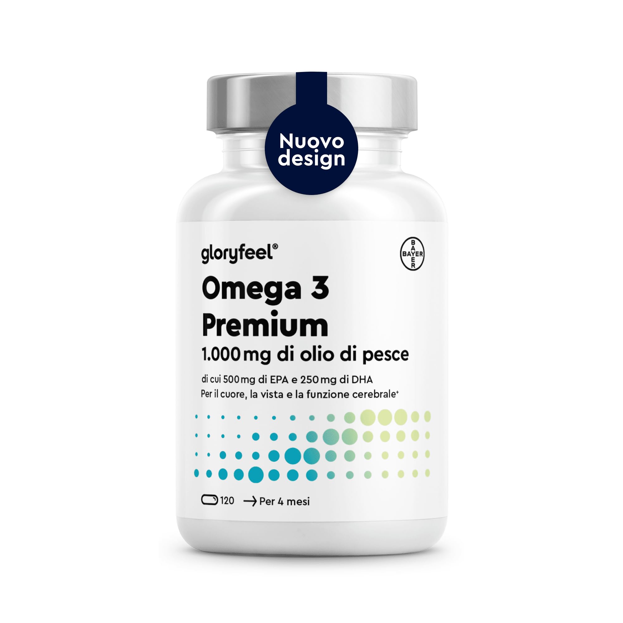 Omega 3 Olio di Pesce, 1000mg di Omega 3 500 mg EPA + 250 mg DHA, Integratore Olio di Pesce Omega 3 Capsule, 120 Capsule, Omega3 Fish Oil, Cuore & Cervello Sani, Testato in Laboratorio