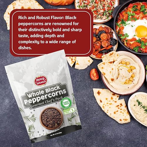 Spicy World Black Peppercorns Whole 14 Ounce - As Seen On Tik Tok - Non-GMO, Steam Sterilized Whole Peppercorns for Grinder Refill