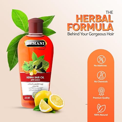 Miniatura 5 de Hemani Aceite para el cabello 200mL (6.76 onzas líquidas) Solución natural para cabello fuerte y brillante (Henna con limón)