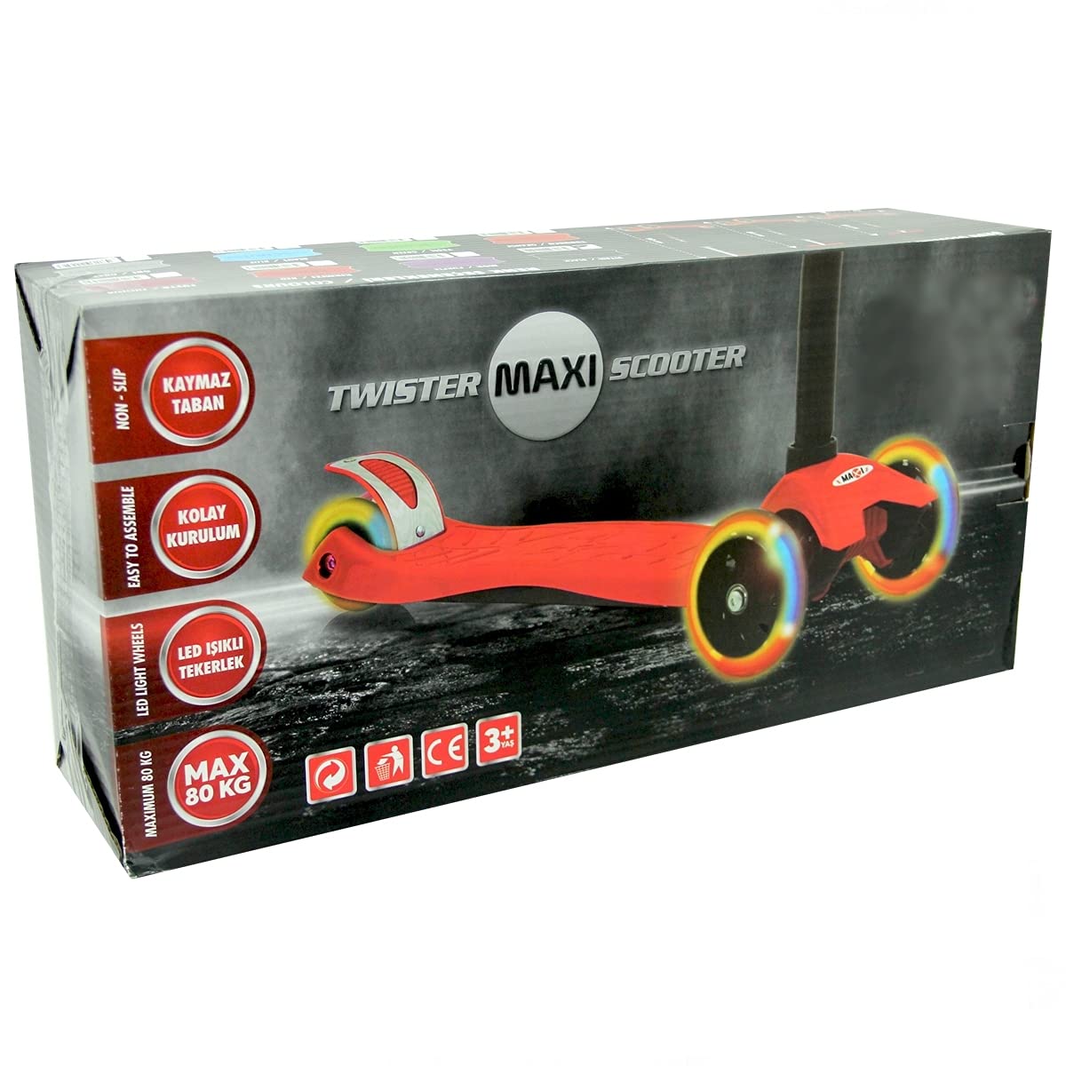 Shinaro Maxi Scooter illuminato a 3 ruote, rosso