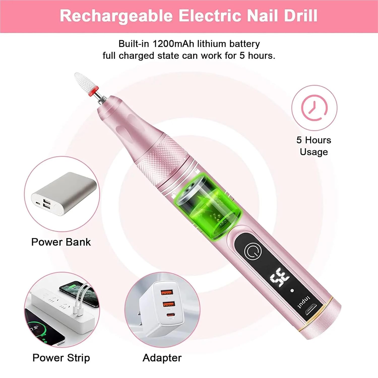 35000RPM Nail Drill Machine Professional Rechargeable Cordless Sander Portable Electric File Manicure Cutter Art(35000RPM Black)