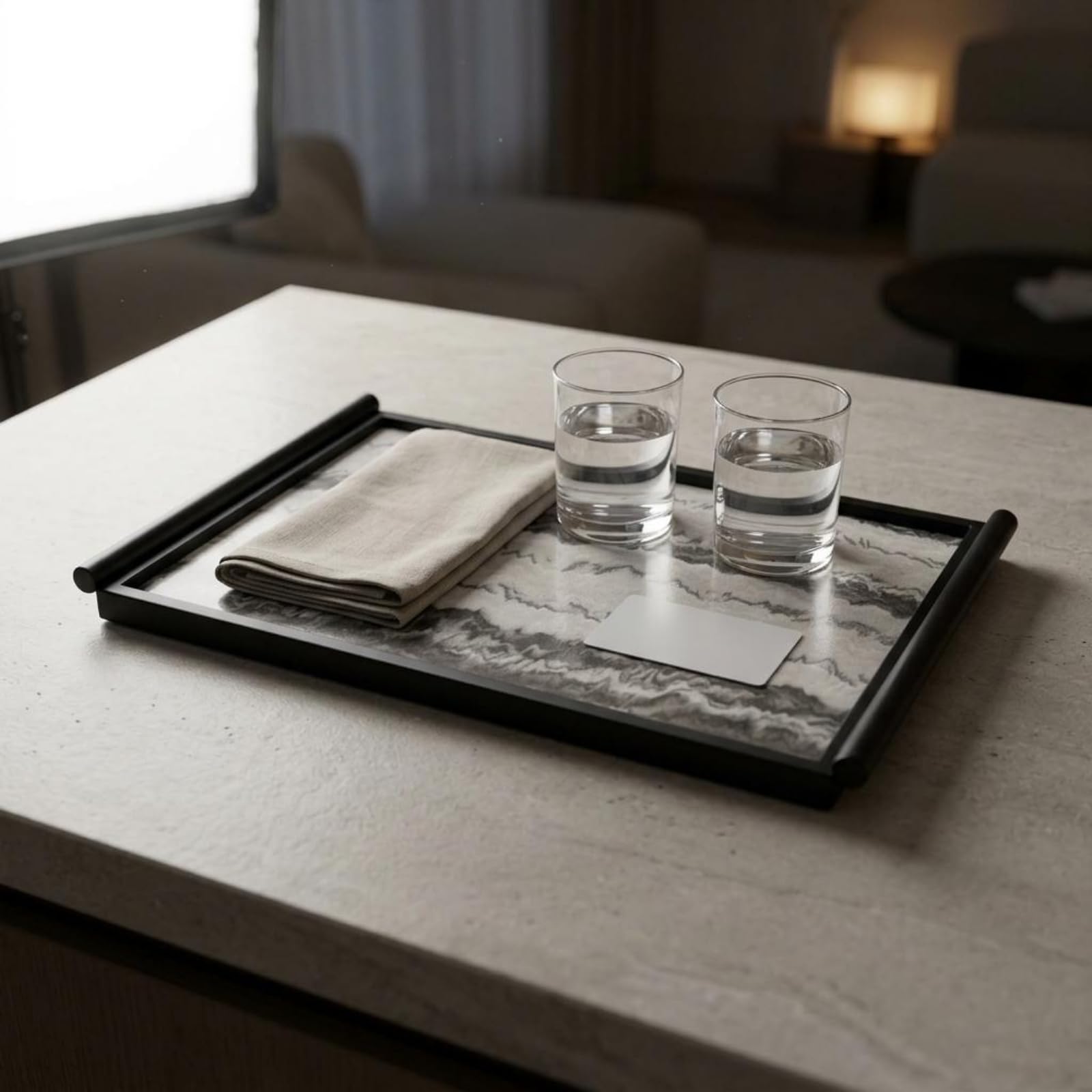 Milageto Bandeja Texturizada Decorativa Metálica Servir Centro; Acabado con Borde Oscuro Adecuada para Escritorio Consola Mesa, Grande, Bandeja Texturizada