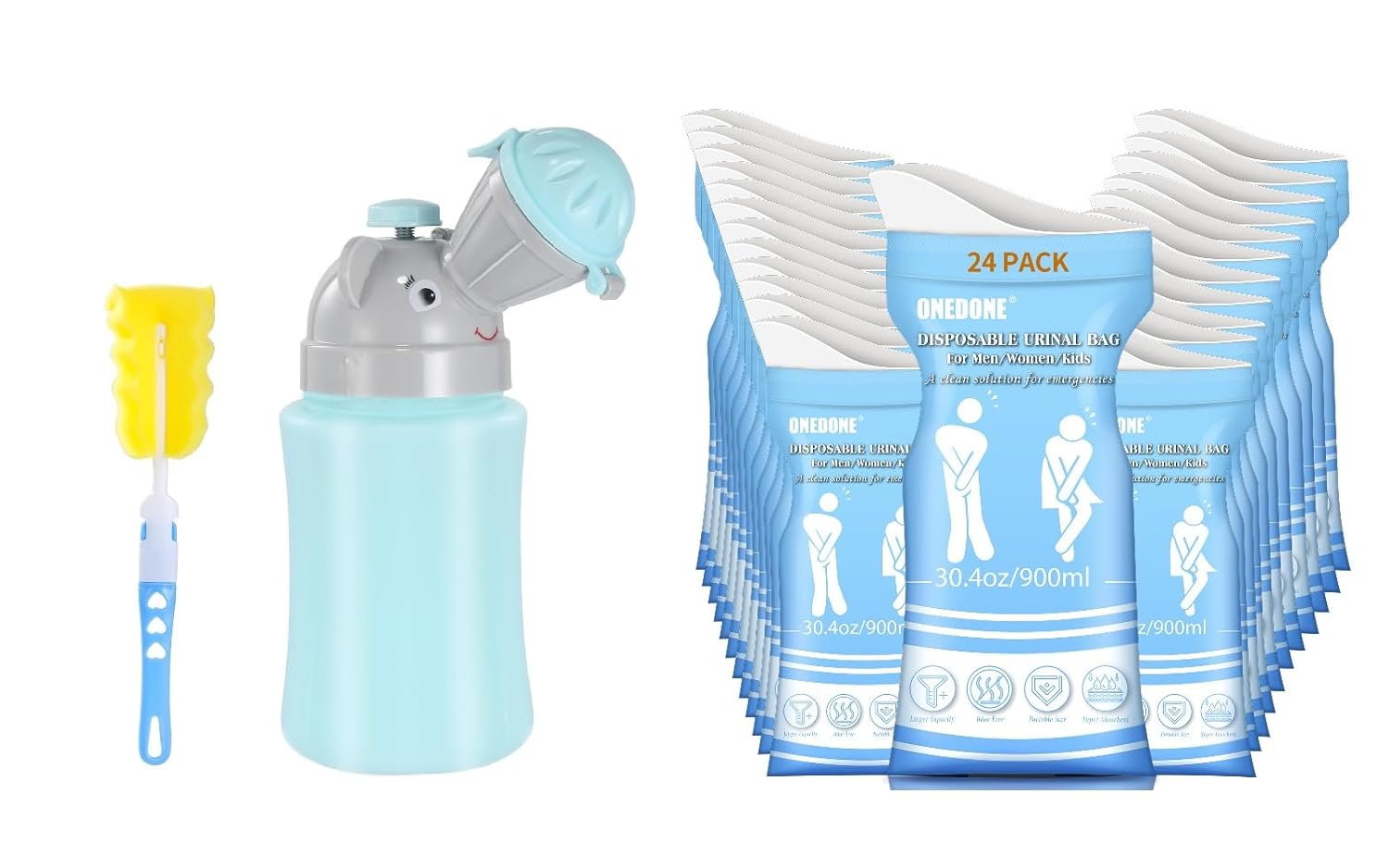 Travel Urinal for Kids Pee Cups for Boys with Brush & Pee Bags for Men Women Kids 24 Pack