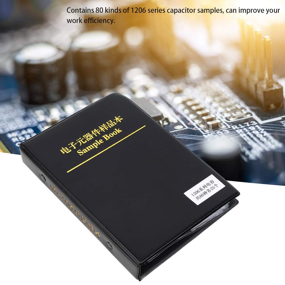 Kit de surtido de condensadores SMD portátil Serie 1206 Kit de resistencia SMD de 80 valores Componentes electrónicos Libro de muestras Negro para proyectos de prueba de circuitos