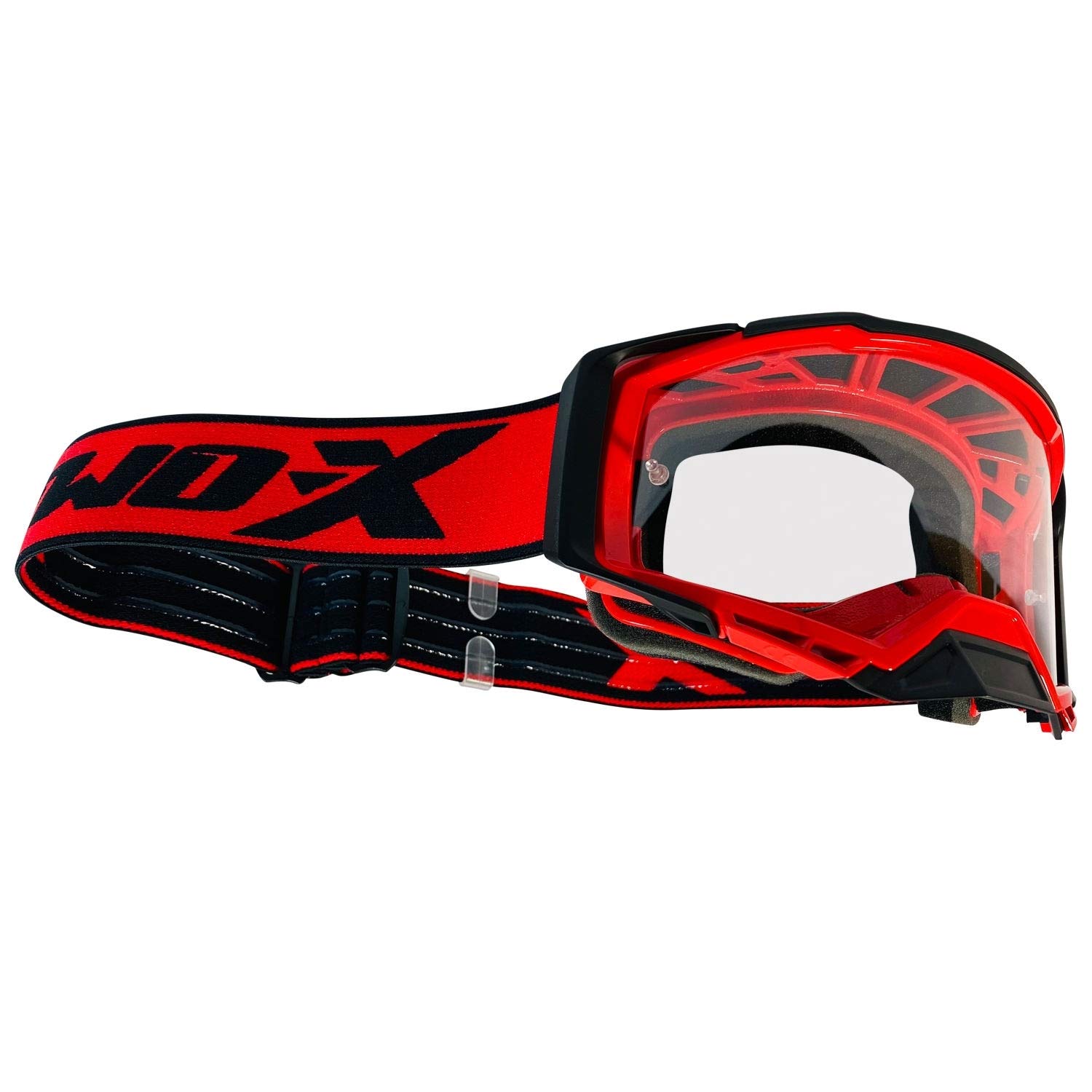TWO-X Lunettes de cross - Lunettes de motocross avec verre transparent - Lunettes de moto anti-rayures - Enduro & Downhill - Lunettes de protection - Verre transparent - Atom - Rouge Inferno