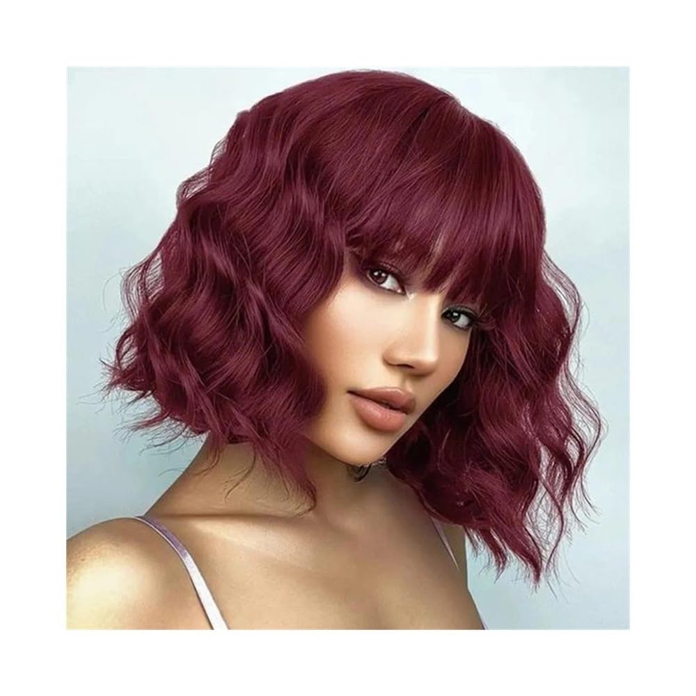 Schöne Roter kurzer, tief gewellter Bob, 100% Echthaar(24inches)
