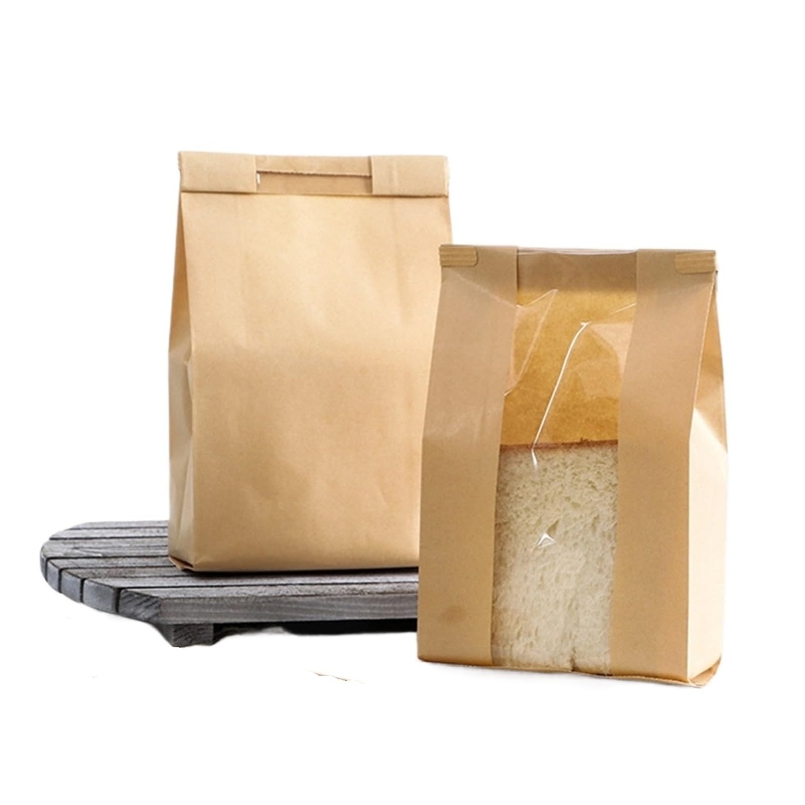 100pcs Kraft Paper Bread Bags For Homemade Bakery Bag With Window for Bread(12x5x23cm)