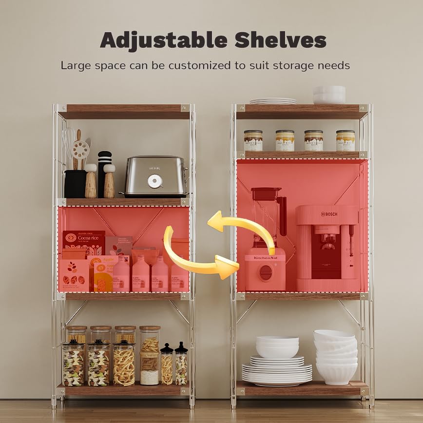 Image of 4-Tier Industrial Bookshelf, Wood and Metal Shelf Unit, Storage Bookcase