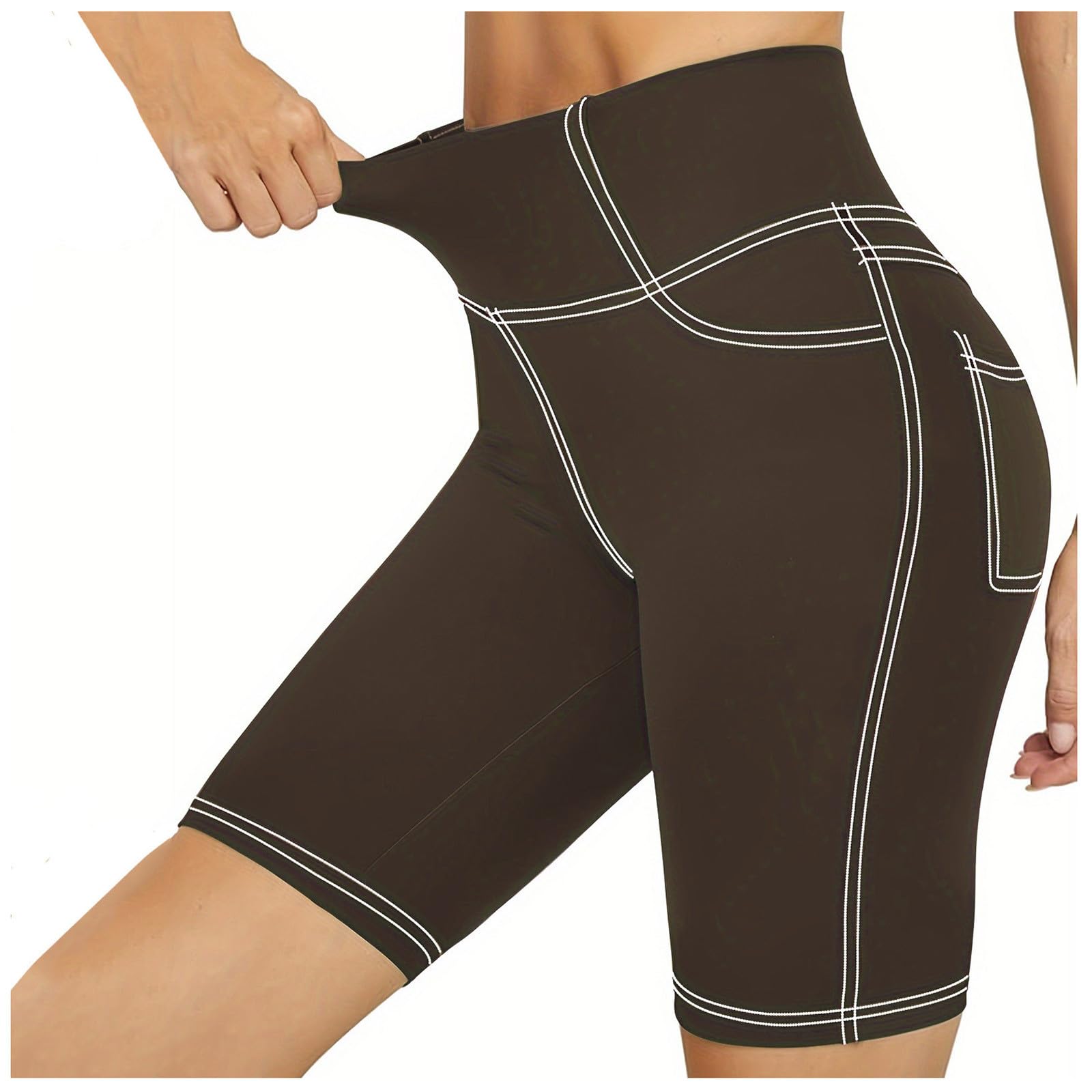 AOREUGL Women's High Waist Yoga Shorts Breathable Casual Plus Size Biker Pants Workout Bermuda Shorts Summer Outfits Coffee XL