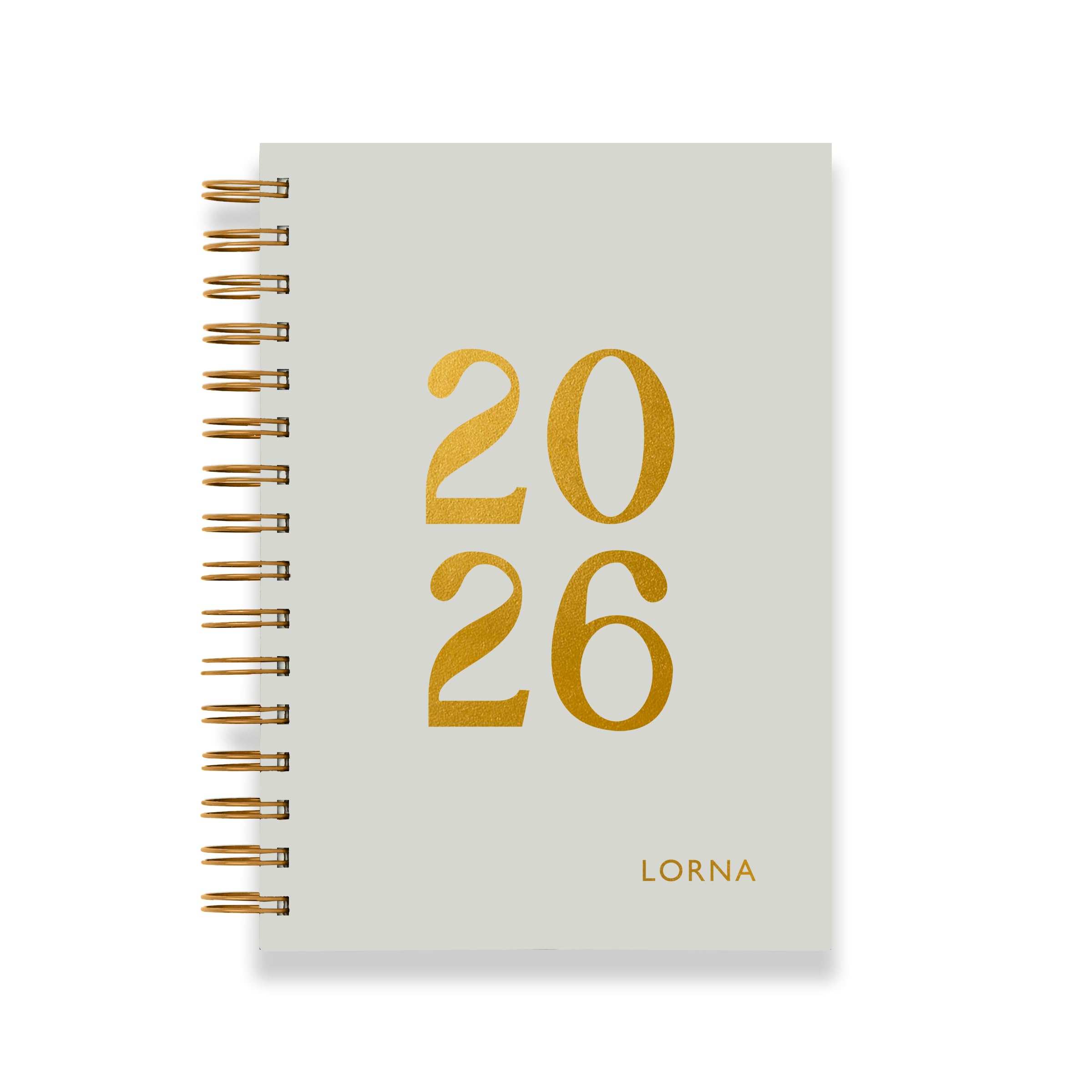 Martha Brook 2026 Diary - A5 Hardcover, Gold Foil Cover, Weekly/Daily Layouts, Customisable with Name or Initials, Multiple Colours, Premium Paper, Ring-Bound - Plan Your Year in Style (Pebble Grey)