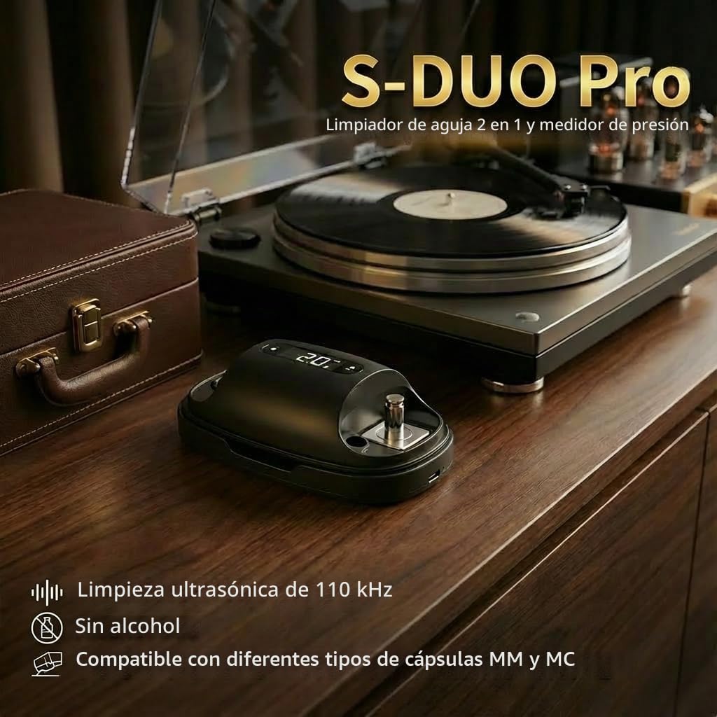 HumminGuru Limpiador de Aguja de Disco Ultrasónico + Medidor de Presión de Stylus, Limpiador de Aguja de Disco Ultrasónico de 110kHz para Cartucho MM MC.