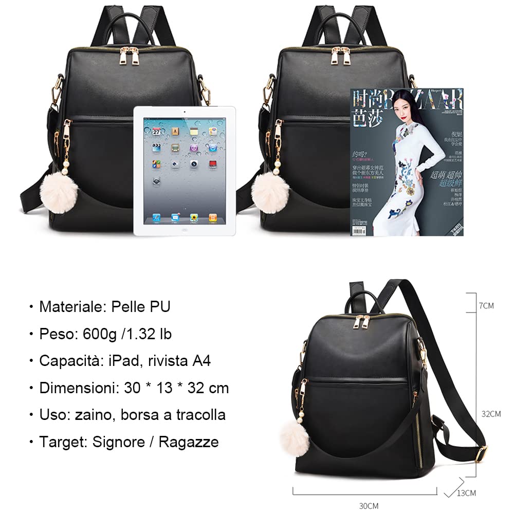zhongningyifeng Zaino da donna Borsa a tracolla carina da viaggio casual impermeabile in pelle PU per ragazze