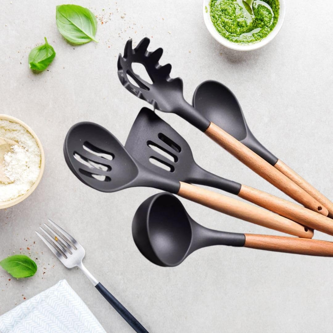 Utensilios de cocina 33 piezas de silicona antiadherente (sin BPA) Set (negro)