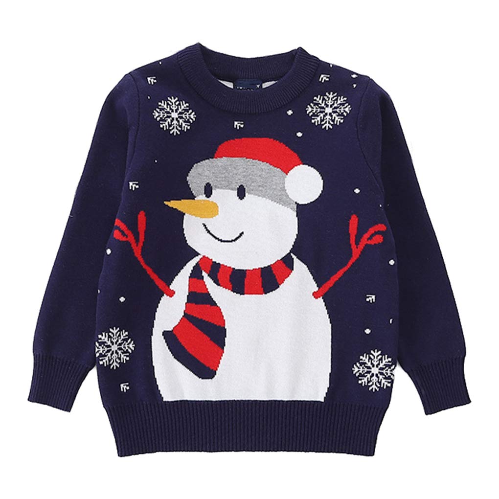 HILEELANG Toddler Boy Girl Christmas Sweater Pullover Reindeer Elk Snowman Sweatshirts Tops