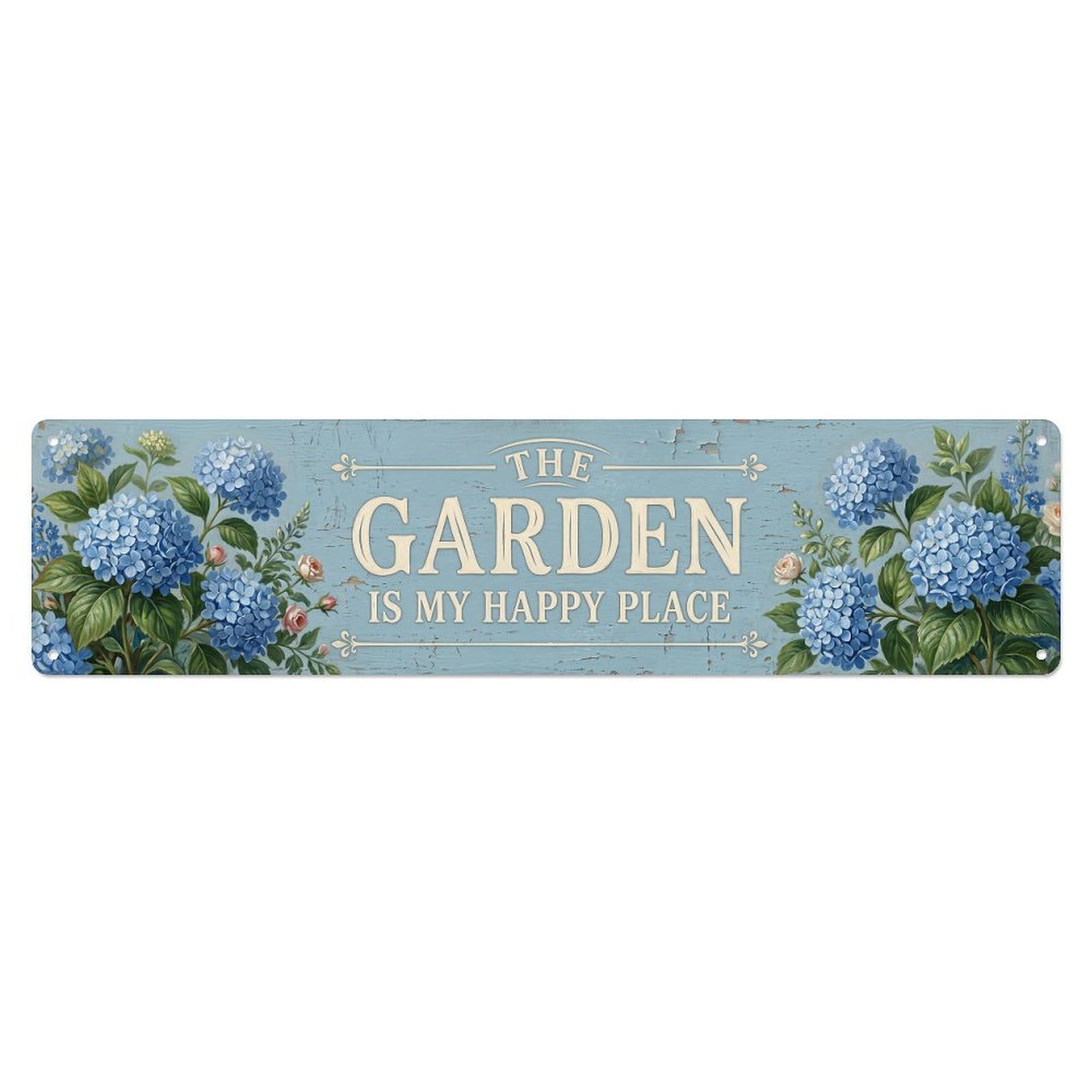 Vintage The Garden Is My Happy Place Hydrangea Blue Metal Tin Sign