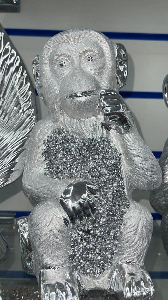 Biznest Silver Sparkle Ornament Bling Crushed Diamond Gift Monkey Chimpanzee Figurine Ornaments Crushed Diamond Display