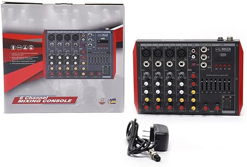Miniatura 7 de Mezclador de audio profesional Bluetooth DJ - Controlador de DJ de 6 canales, mezclador de sonido, entrada MP3, 48 V, alimentación fantasma, estudio