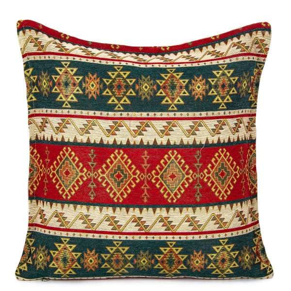 Traditional Style Hand-woven Kilim Cushion Cover Turkish Moroccan Vintage Cushion Cover Authentic Design 45cm x 45cm (Green Red)