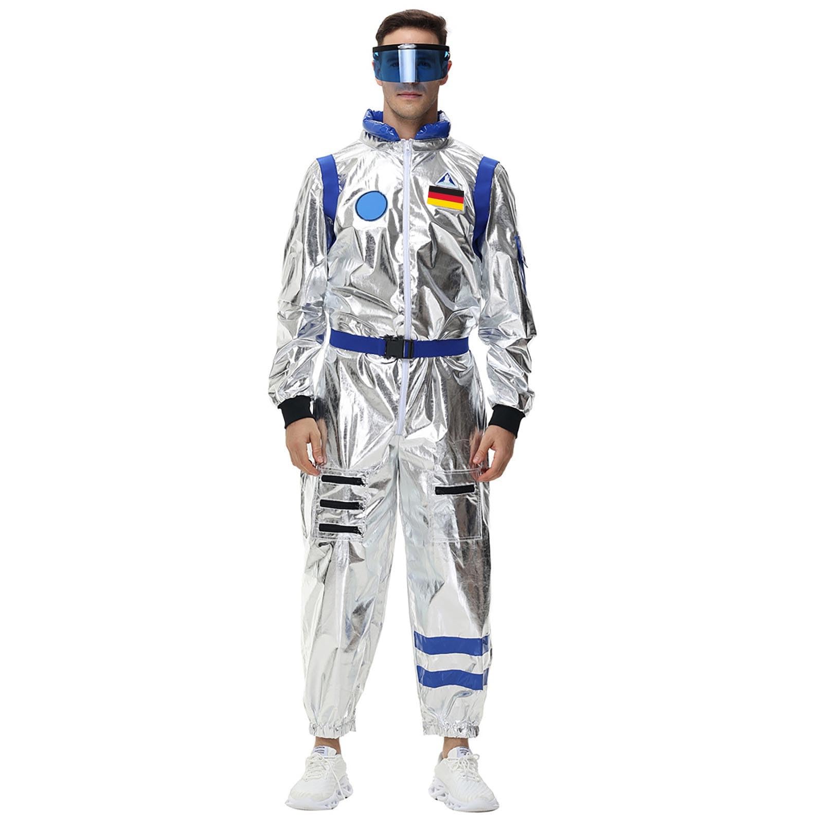 Astronauten Kostüm Erwachsene Astronaut Herren Frauen Faschingskostüme Damen Overall Space Weltall Astronautenkostüm für Spaceman Raumfahrer Costume silberner Raumanzug Piloten Cosplay Party