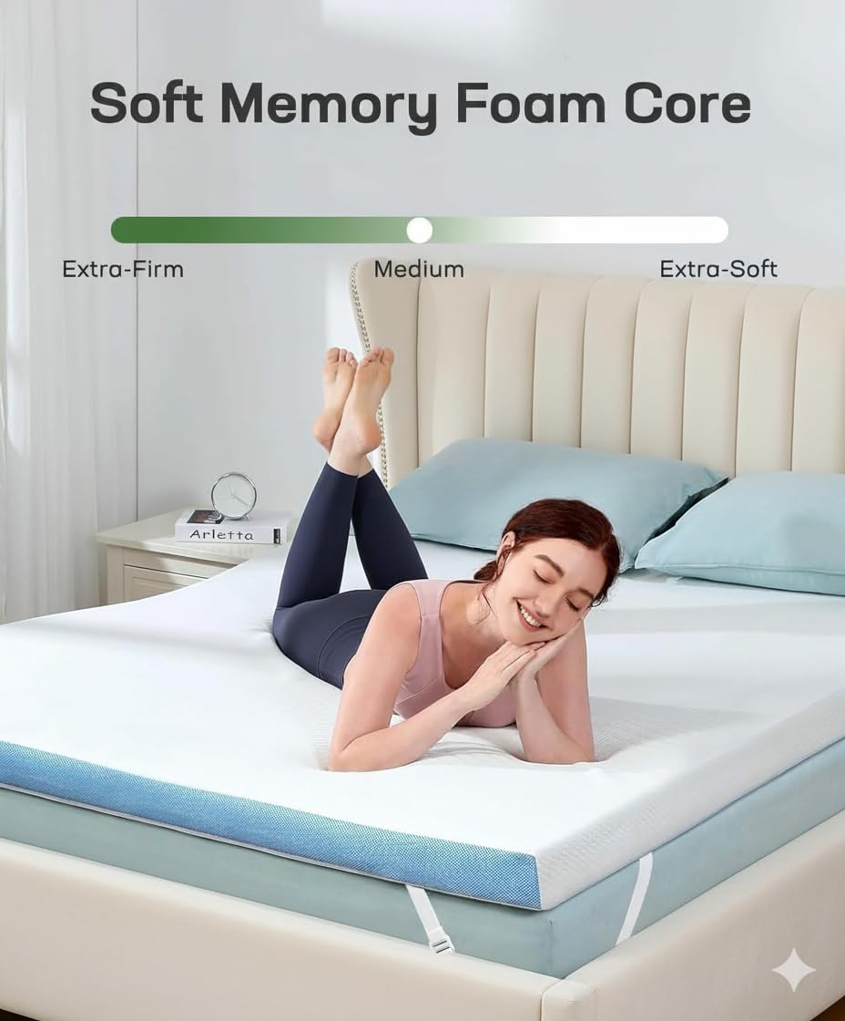 Marsail Queen Size Memory Foam Mattress Topper, 3 Inch Cooling Gel Infused Mattress Topper with Soft Cover, CertiPUR-US and Oeko-TEX Certified, Suitable for Sofa, RV, Camping - Image 5