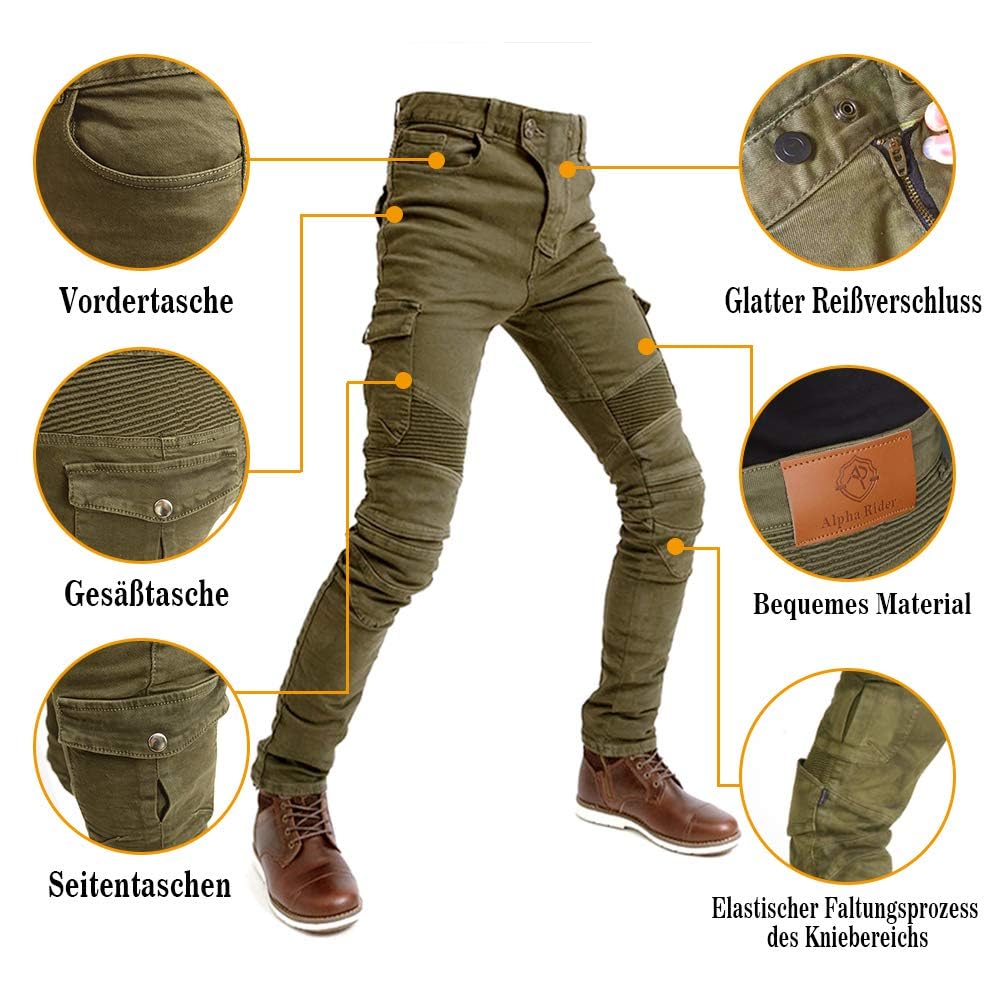 Hombres Pantalones De Motociclismo Moto Jeans con Equipo de protección Pantalones de Motocicleta de Carreras de Motocicleta Verde Militar