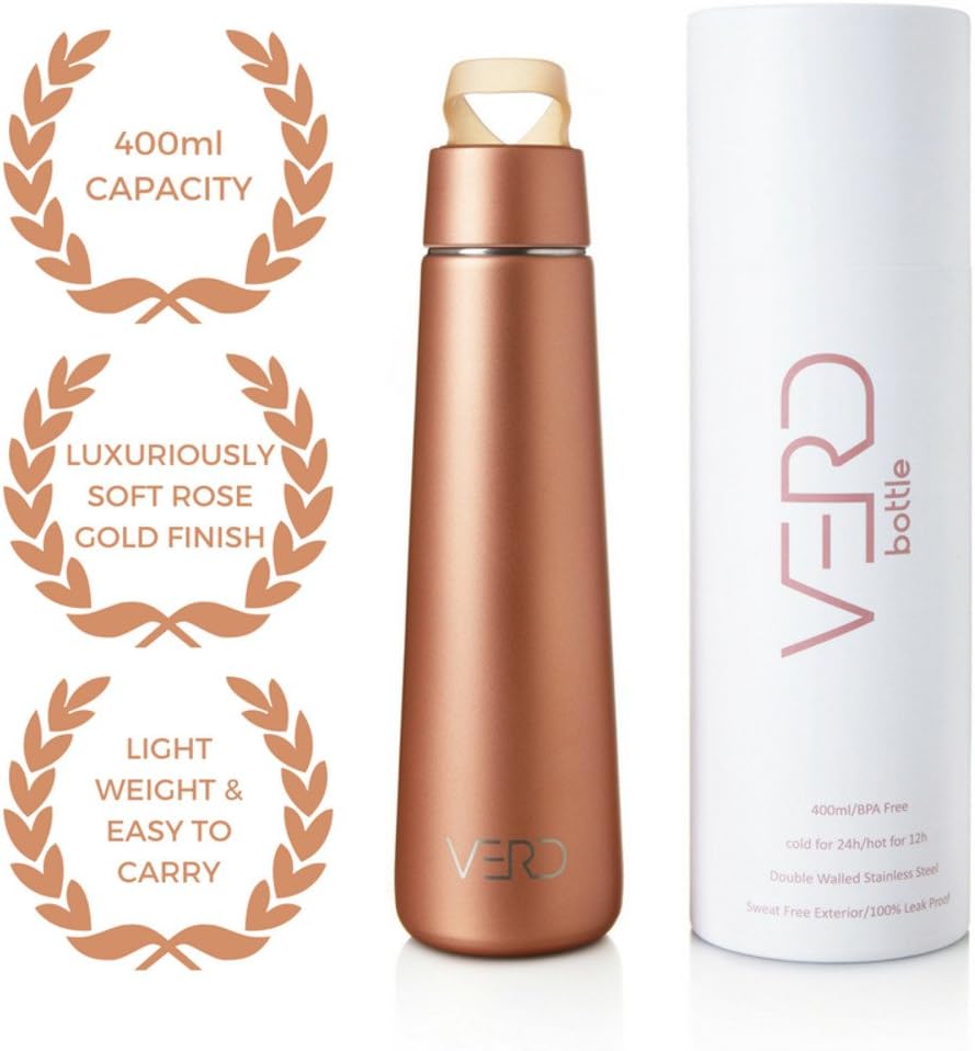 VERD Rose Gold Insulated Stainless Steel Water Bottle | 400ml Reusable Bottle