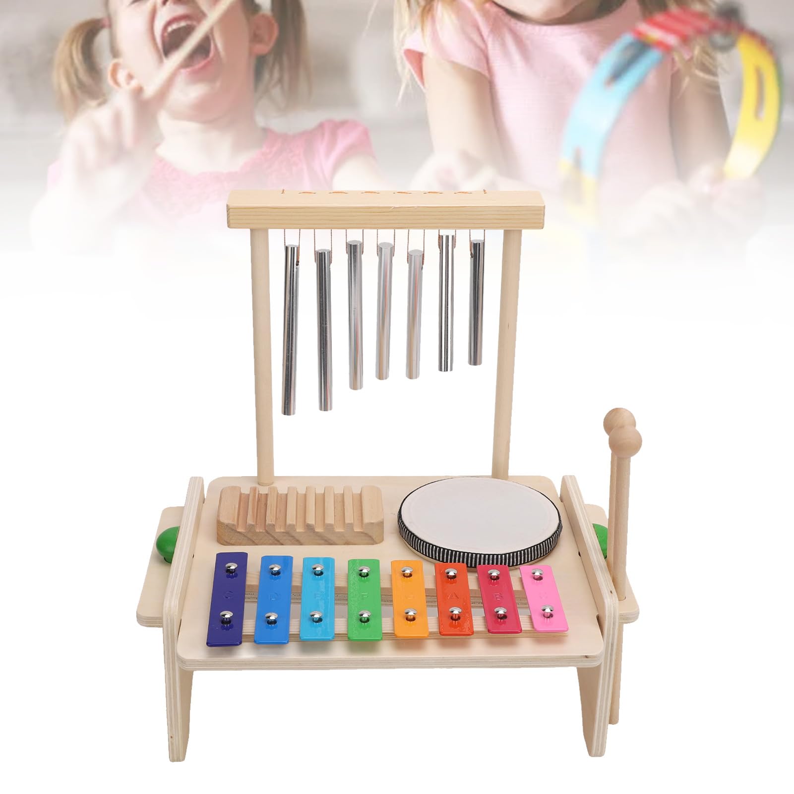 Juego de Instrumentos de Percusión para Niños, Timbre de Xilófono de Tambor de Madera para Niños Pequeños, Juguetes Musicales Montessori con Diseño de Fácil Montaje, Ideal para Juegos