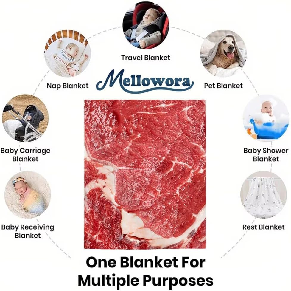 Meat Blanket, 50"x40"Beef Throw Blanket for Kids, Meat Plush Novelty Gifts for Baby Boys Girls, Beef Steak Funny Food Lightweight Flannel Red Blankets for Sofa Pet Couch Bedroom