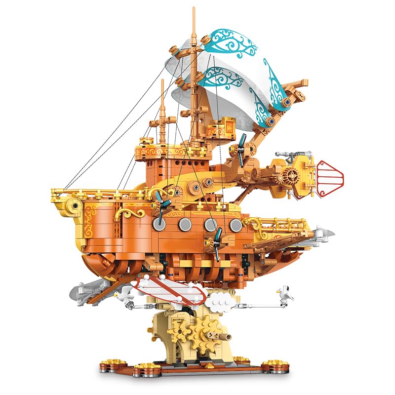 Brihappen Steampunk Spaceship Building Blocks Set, Victoria Style Fantasy Ship Bricks Construction Model