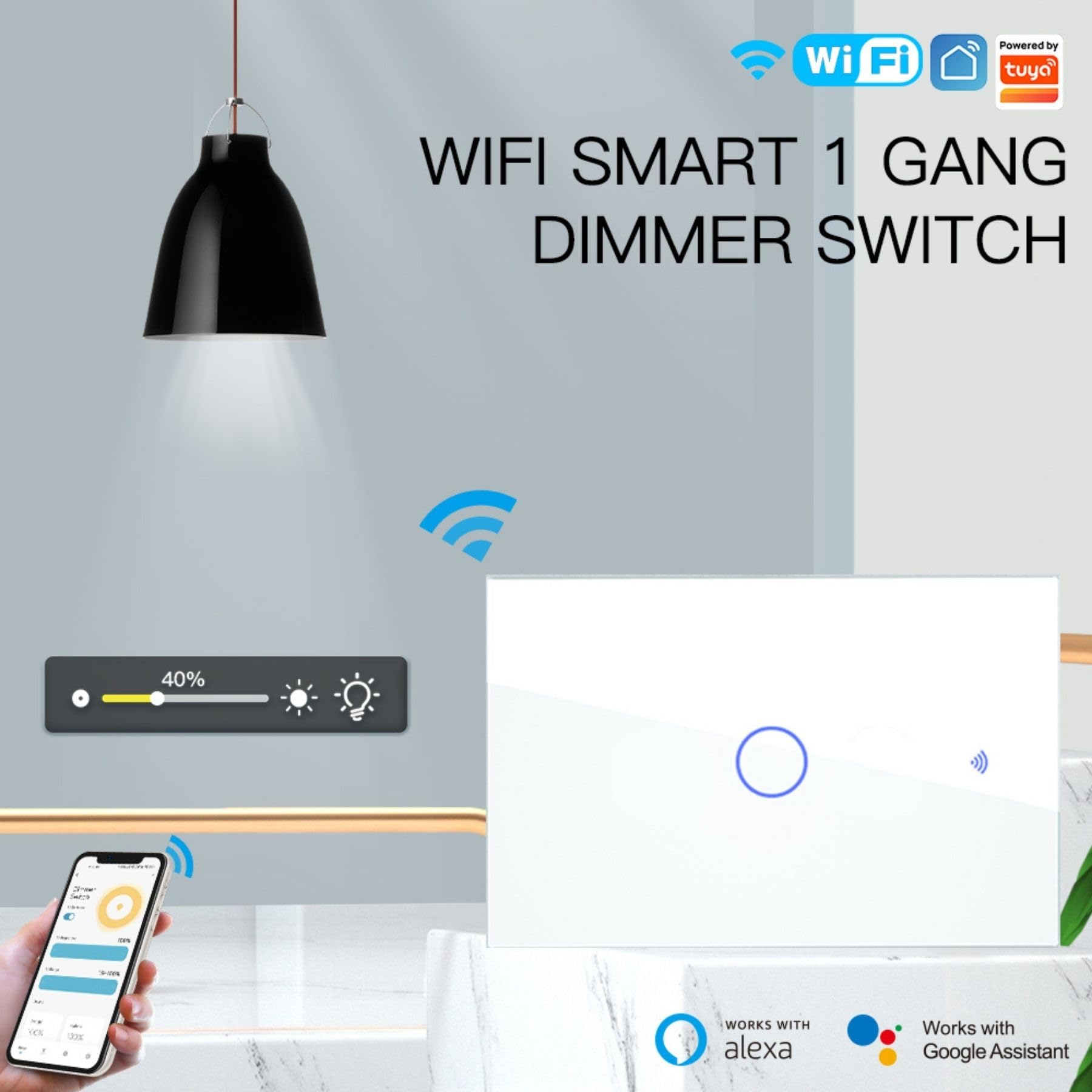 2 szt. WiFi 2,4G przełącznik dotykowy dotykowy + BLE RF 433 MHz, białe szkło hartowane, 1 przycisk, 120 x 72 x 38 mm do pudełka 503 włoski, aplikacja TUYA Smart Life