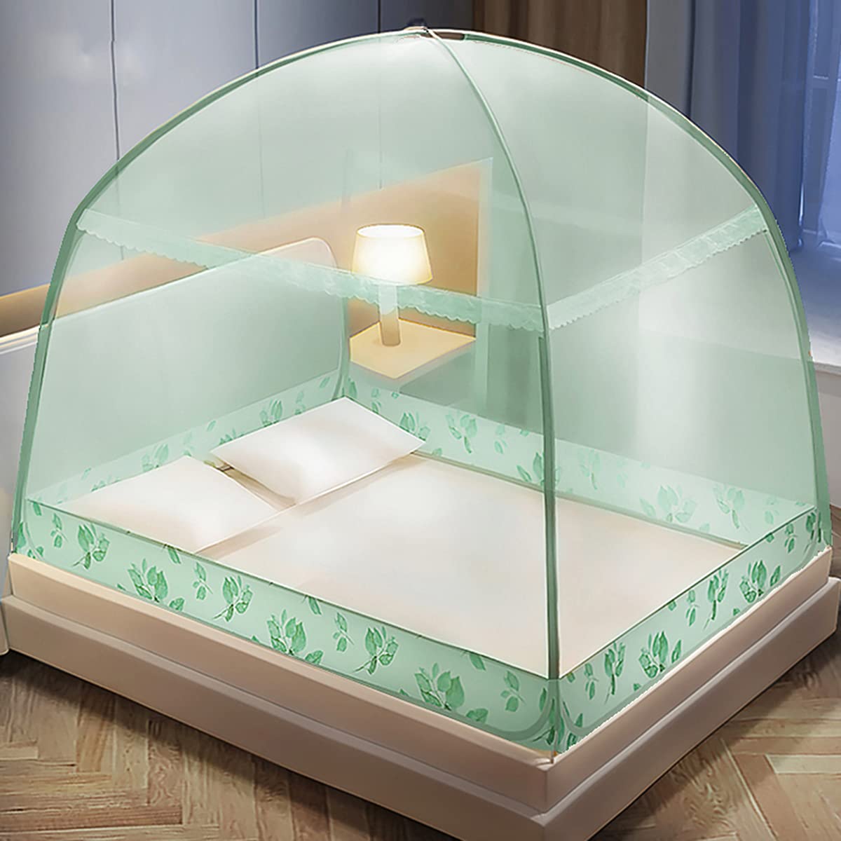 Moustiquaire lit tente portable voyage pliable dome 3 portes verte