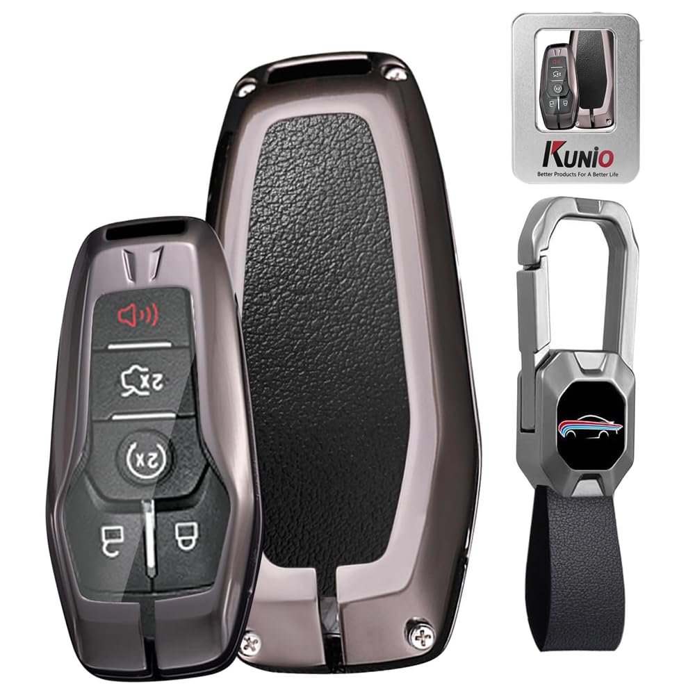 4/5 Button for Ford Leather Car Key Fob Cover Case Fit for Ford Mustang 2017 Fusion Edge Explorer F150 Lincoln MKZ MKX MKC Metal Key Holder