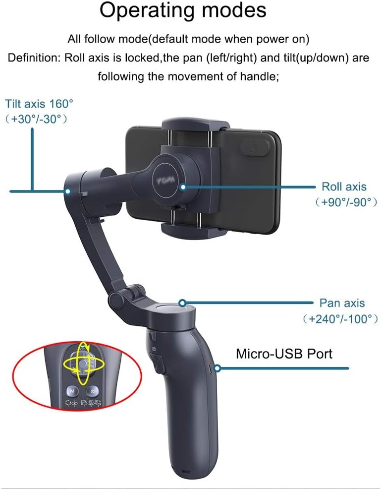 Foldable Gimbal 3 Axis Handheld Smartphone Stabilizer Smart for Action Camera Video