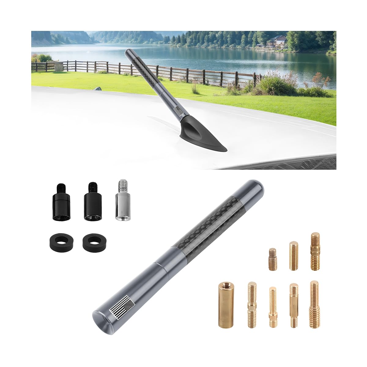 Car Antenna, 4.72 Inch Flexible Vehicle AM FM Radio Signal Mast for Enhanced Reception, Roof Mount Automotive Antenna Replacement Accessories, Universal for Truck Motorcycle RV (Gray)
