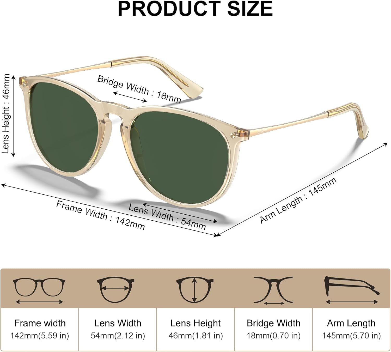 CARFIA Round Sunglasses for Women Polarized UV Protection, Trendy Retro Designer Style CA5100 - Image 6