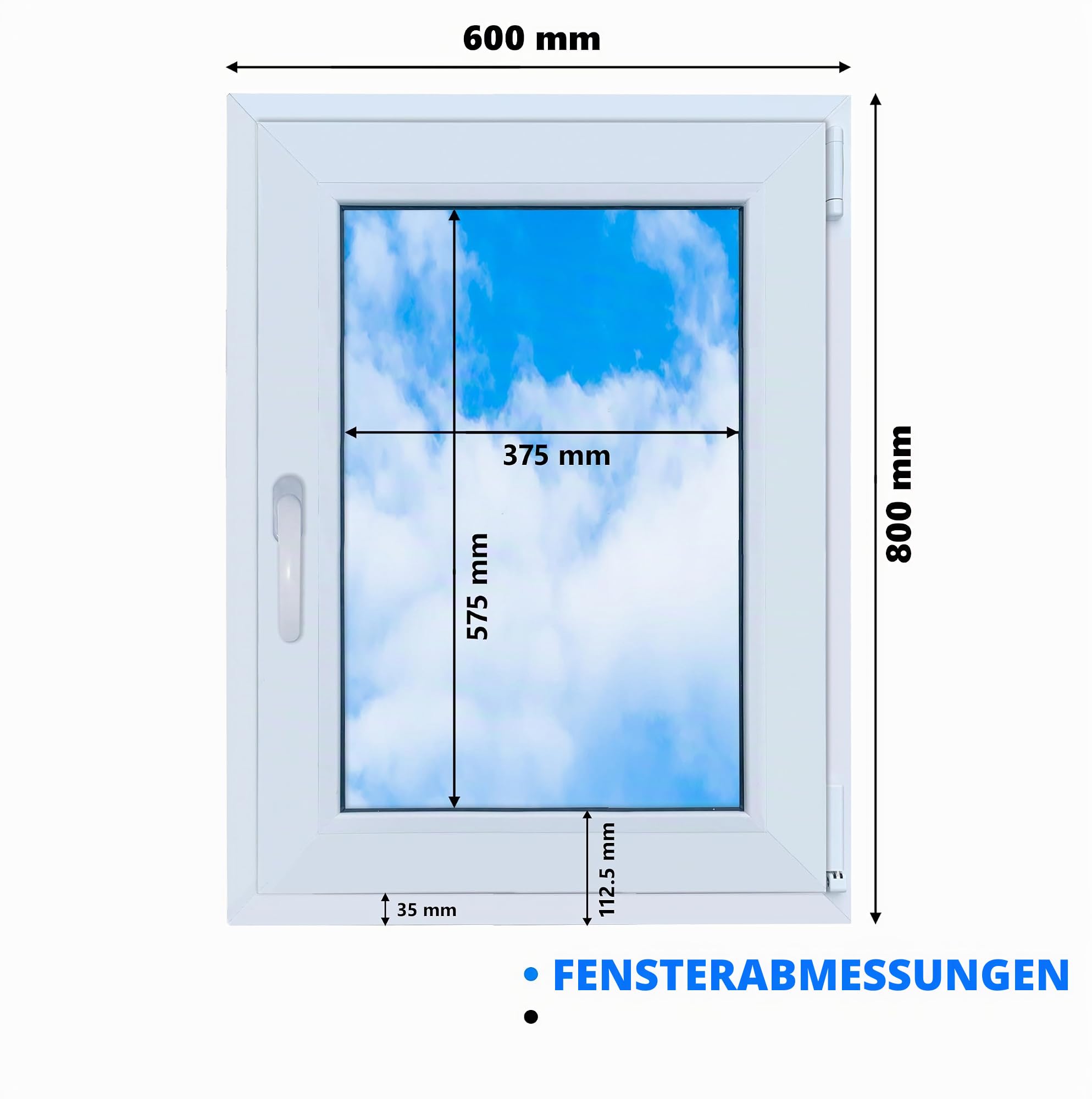 LORAC | Kunststofffenster weiß 600x800mm, 60x80cm, PCV, DIN Rechts, kippbar & ausstellbar, 2-fach Verglasung, energiesparend – Fenster mit CE-Zertifikat für Keller und Wohnung