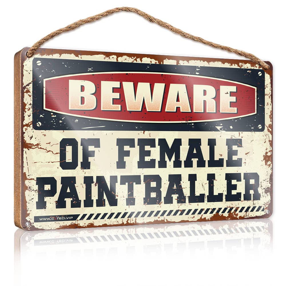 IBWNBBUSN Door Hanging Decoration Beware Of Female Paintballer Wooden Sign Home Signs Decor Home Décor Store Home Decor