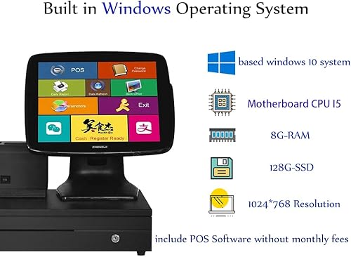 Miniatura 9 de Se envía desde Estados Unidos) Sistema de punto de venta al por menor Touch POS Caja registradora con software, impresora térmica, cajón de